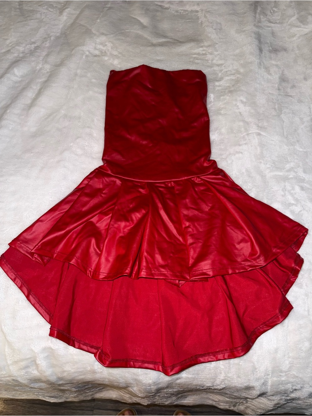 Red Strapless High-Low Skater Dress for Girls